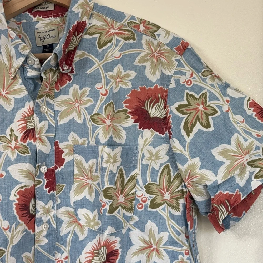 J. Crew 100% Cotton Floral Hawaiian Printed Classic Fit Button Down Shirt Size M - Picture 2 of 6